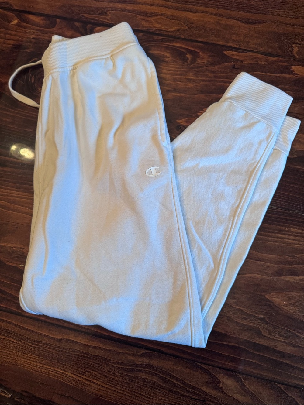 Champion Cream Women's Jogger Sweatpants with Embroidered Logo